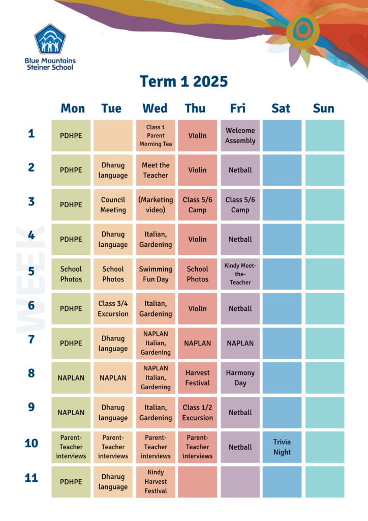 Easy-to-read Term 1 2025 Family Calendar